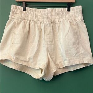 Aerie High Waist Womens L Soft Cream Shorts Wide Waistband Pockets Lightweight